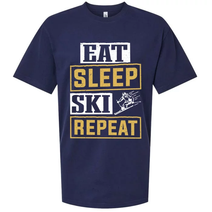 Skiier Skiing Mountain Eat Sleep Ski Repeat Gift Sueded Cloud Jersey T-Shirt