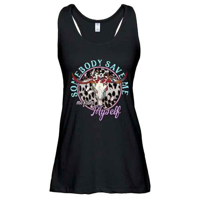 Somebody Save Me Country Music Retro Cowgirl Ladies Essential Flowy Tank