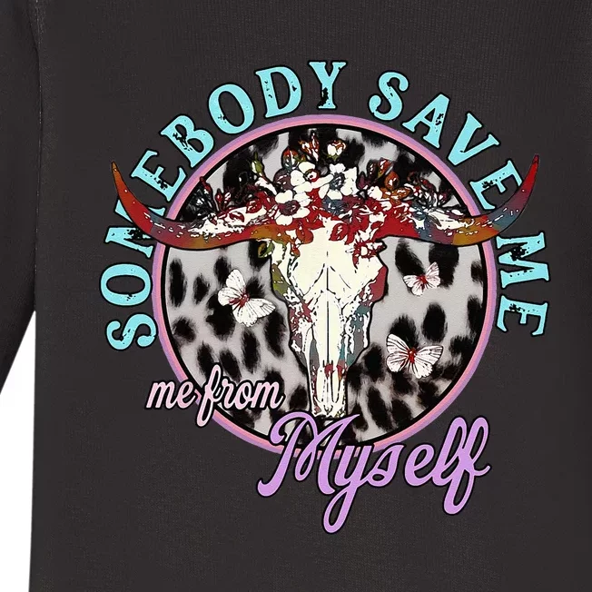 Somebody Save Me Country Music Retro Cowgirl Baby Long Sleeve Bodysuit