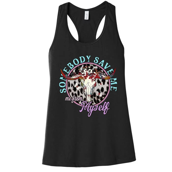 Somebody Save Me Country Music Retro Cowgirl Women's Racerback Tank