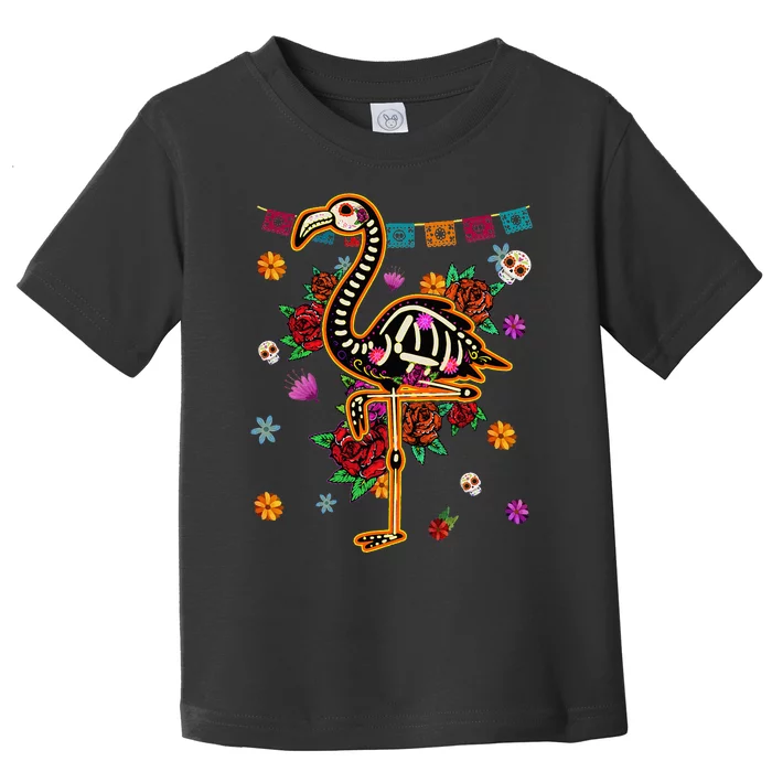 Sugar Skull Mexican Flamingo Bone Halloween Day Of Dead Toddler T-Shirt