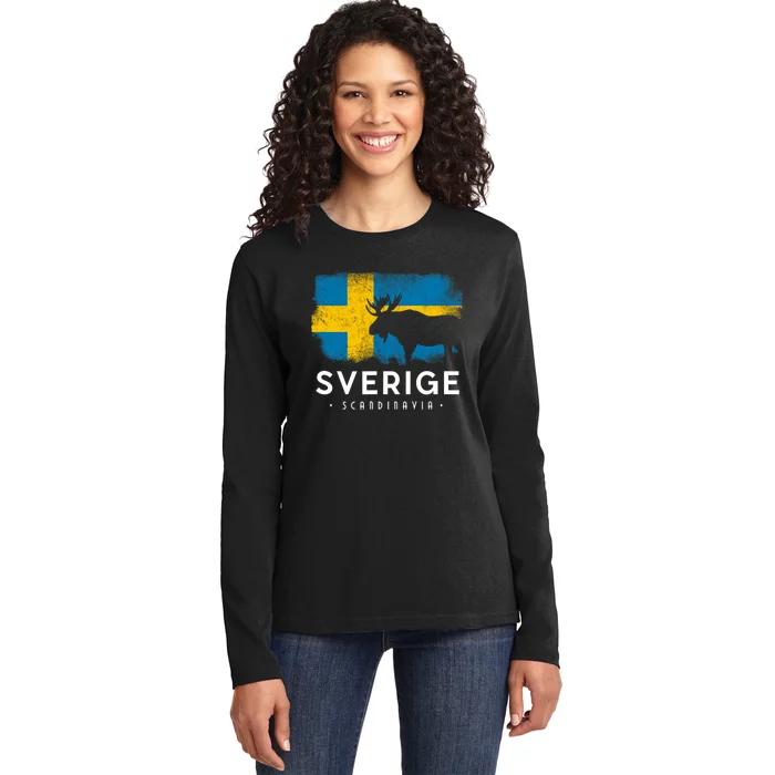 Sverige Scandinavia Midsommar Swedish Flag Sweden Ladies Long Sleeve Shirt