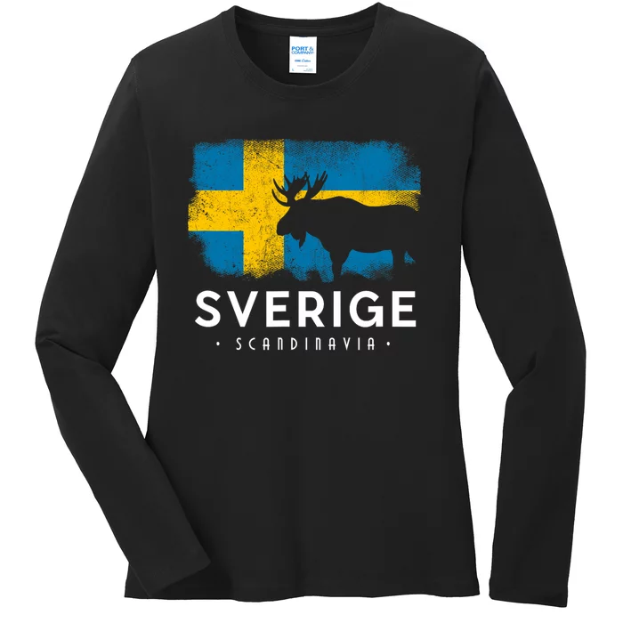 Sverige Scandinavia Midsommar Swedish Flag Sweden Ladies Long Sleeve Shirt