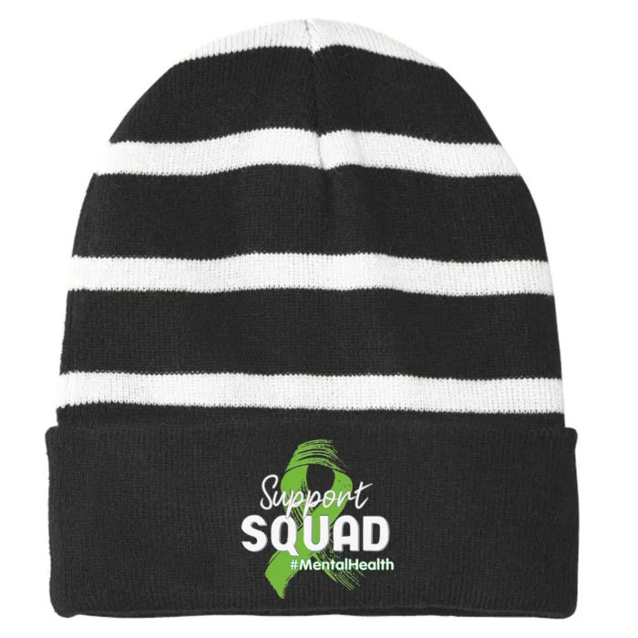 Support Squad Mental Health Awareness Lime Green Ribbon Striped Beanie with Solid Band