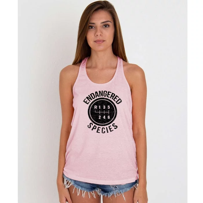 Stick Shift Manual Endangered Species Funny Car Racing Women's Knotted Racerback Tank