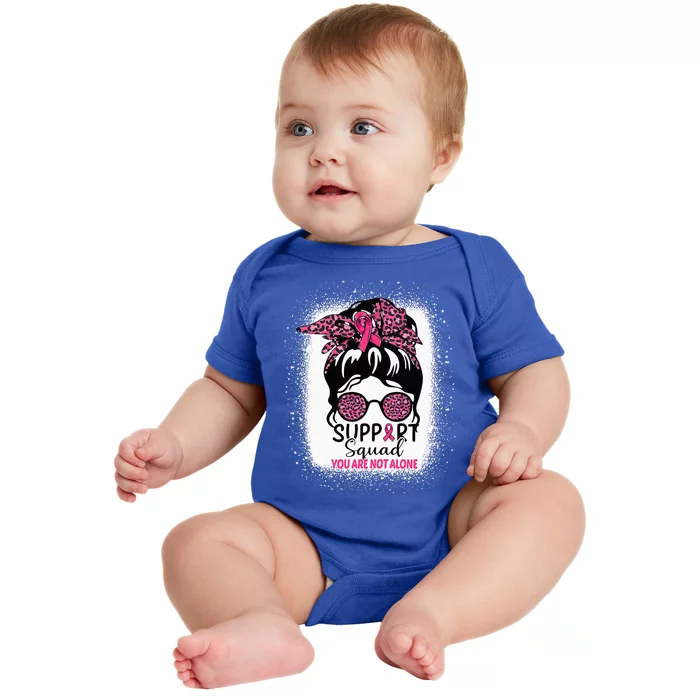 Support Squad Messy Bun Pink Warrior Breast Cancer Awareness Baby Bodysuit