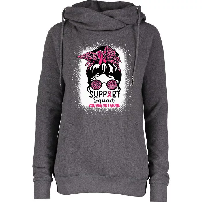 Support Squad Messy Bun Pink Warrior Breast Cancer Awareness Womens Funnel Neck Pullover Hood