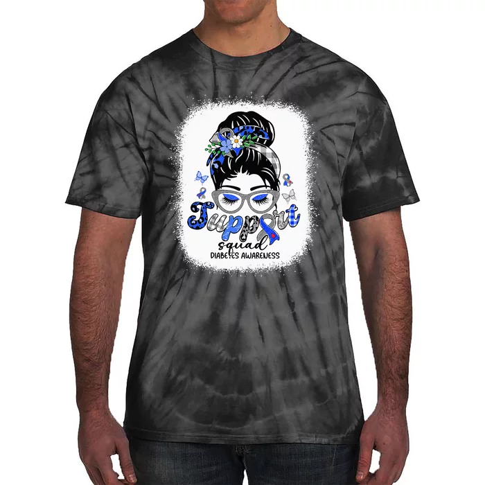 Support Squad Messy Bun  Diabetes Awareness Tie-Dye T-Shirt