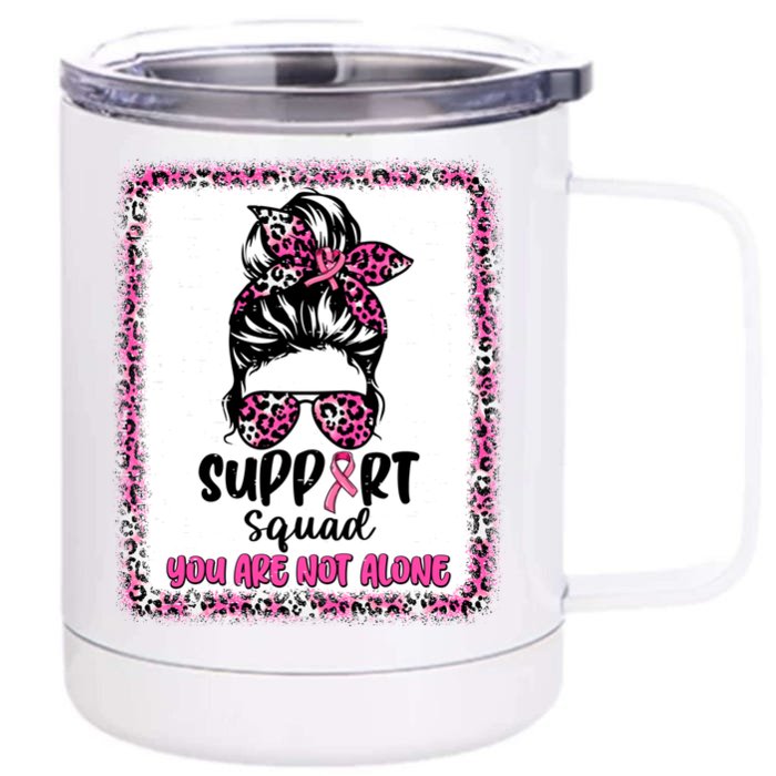 Support Squad Messy Bun Pink Warrior Breast Cancer Awareness Gift Front & Back 12oz Stainless Steel Tumbler Cup