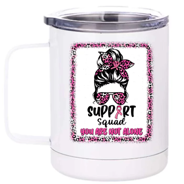 Support Squad Messy Bun Pink Warrior Breast Cancer Awareness Gift Front & Back 12oz Stainless Steel Tumbler Cup