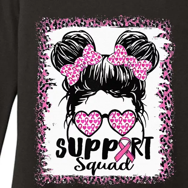 Support Squad Messy Hair Bun Pink Warrior Breast Cancer Womens CVC Long Sleeve Shirt