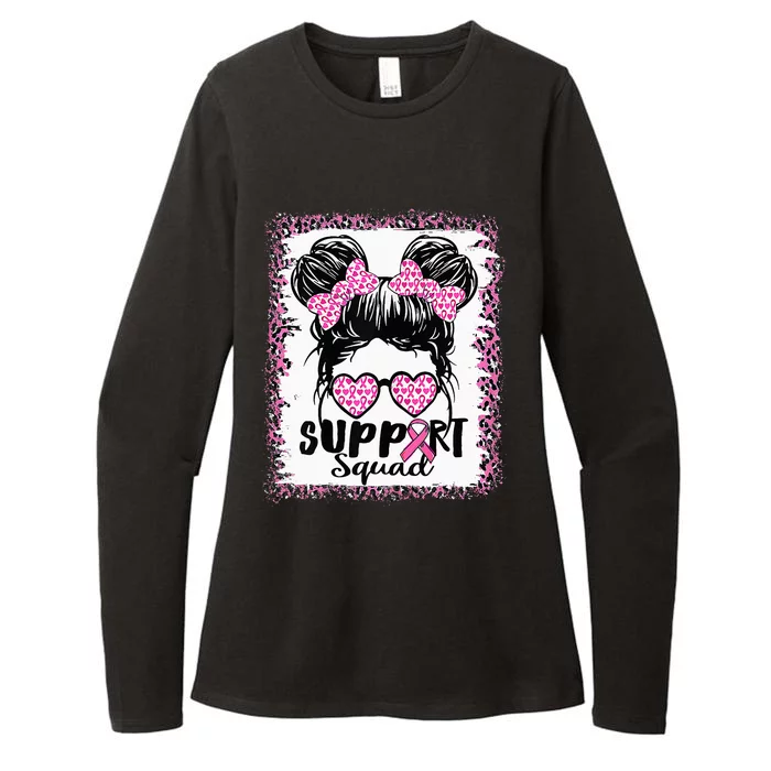 Support Squad Messy Hair Bun Pink Warrior Breast Cancer Womens CVC Long Sleeve Shirt