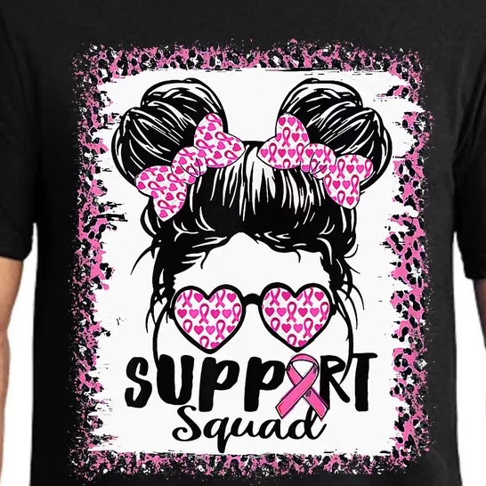 Support Squad Messy Hair Bun Pink Warrior Breast Cancer Pajama Set