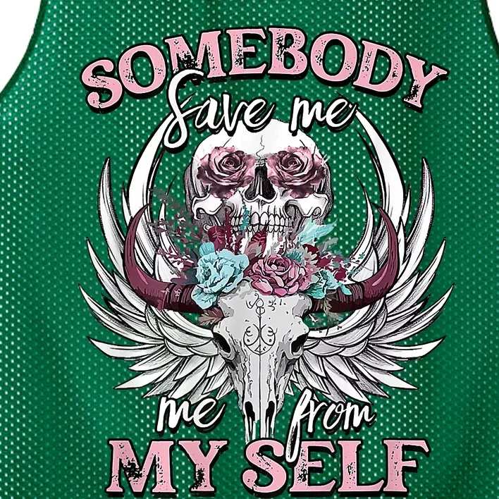 Somebody Save Me From Myself Floral Skull Mesh Reversible Basketball Jersey Tank