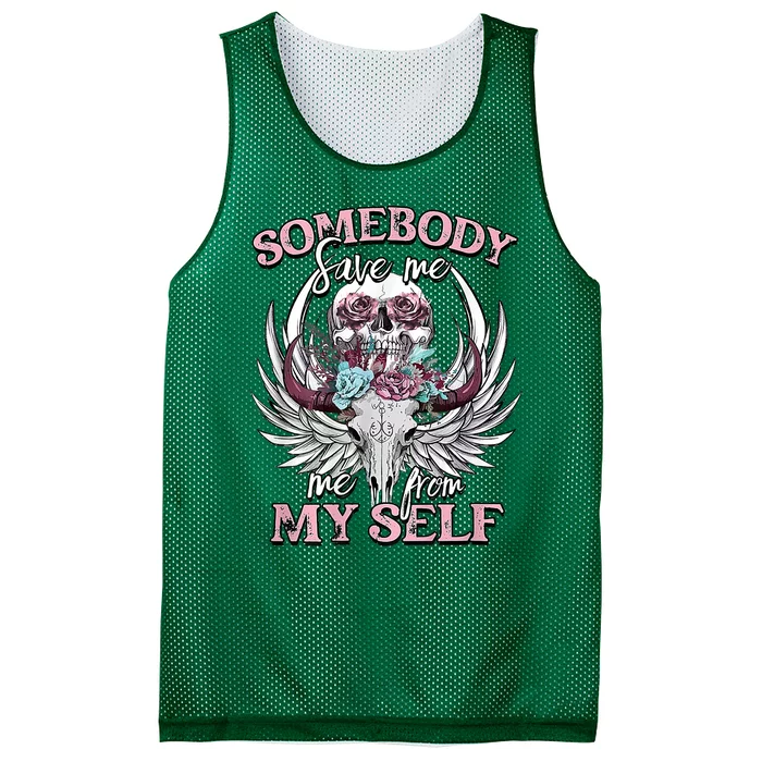 Somebody Save Me From Myself Floral Skull Mesh Reversible Basketball Jersey Tank