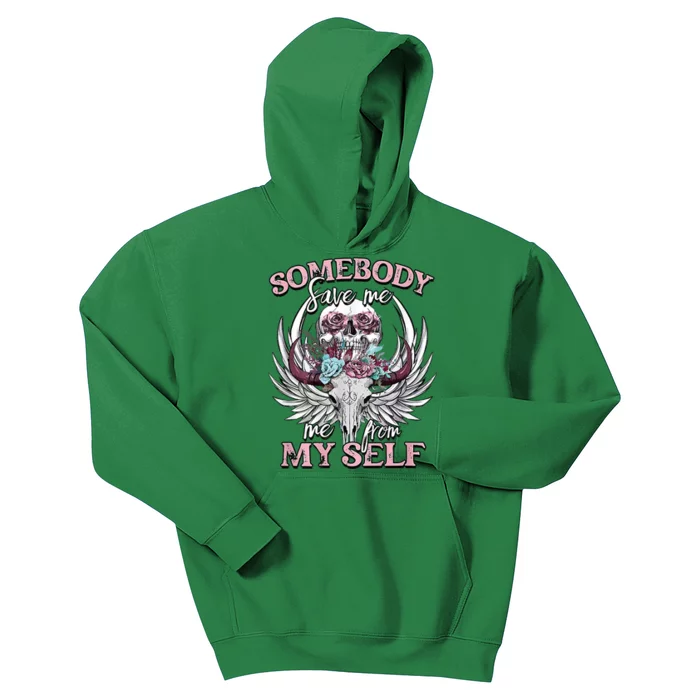 Somebody Save Me From Myself Floral Skull Kids Hoodie