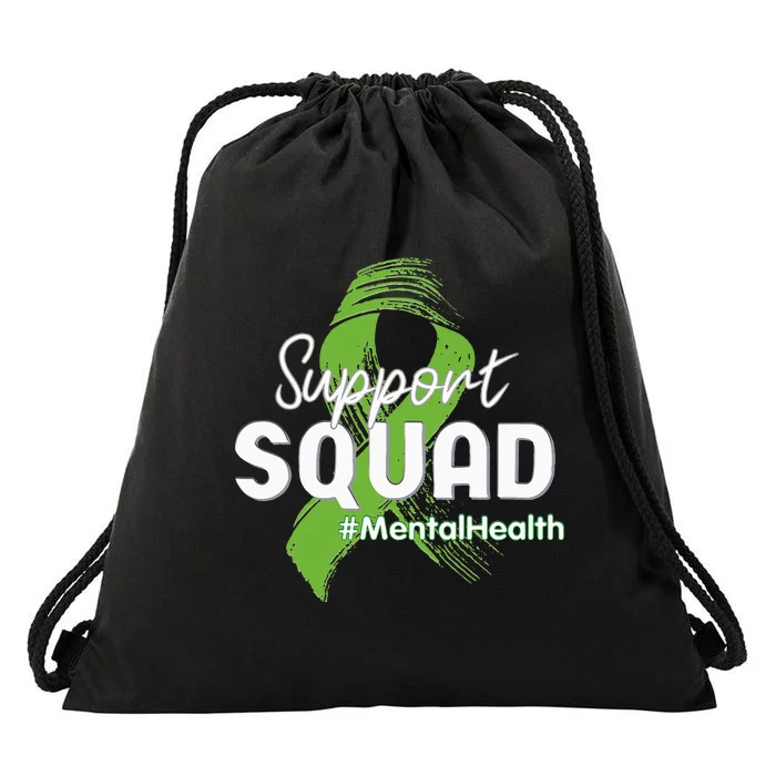 Support Squad Mental Health Awareness Lime Green Ribbon Drawstring Bag