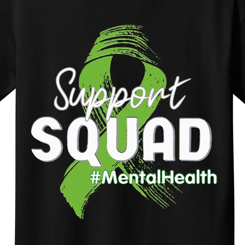 Support Squad Mental Health Awareness Lime Green Ribbon Kids T-Shirt