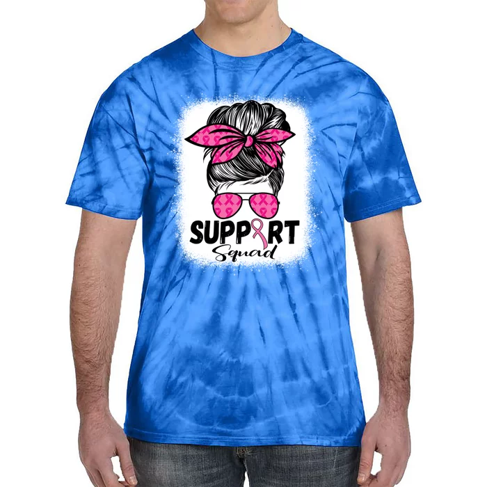 Support Squad Messy Bun Pink Breast Cancer Awareness Warrior Gift Tie-Dye T-Shirt