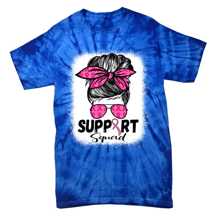 Support Squad Messy Bun Pink Breast Cancer Awareness Warrior Gift Tie-Dye T-Shirt