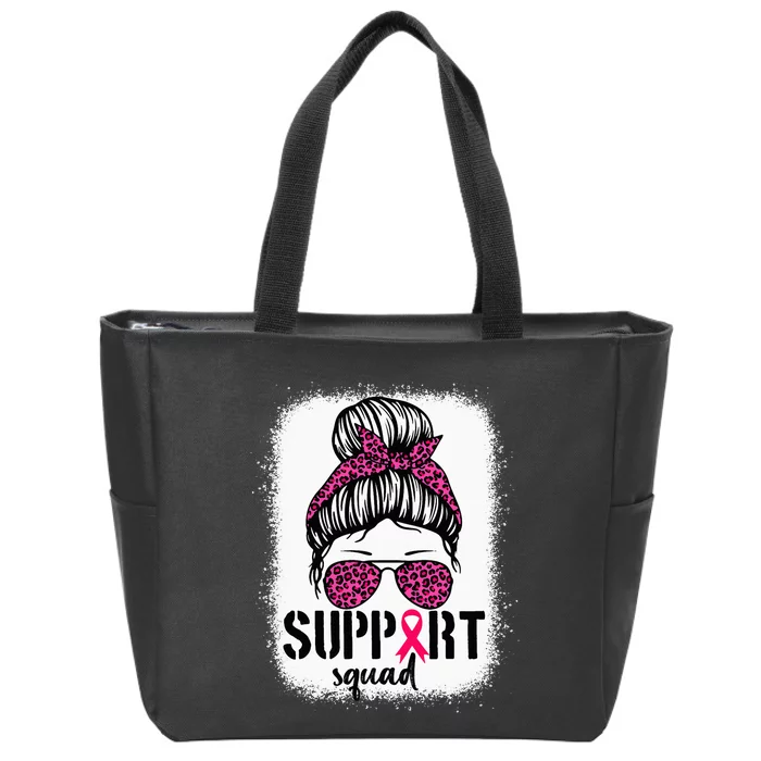 Support Squad Messy Bun Breast Cancer Awareness Zip Tote Bag