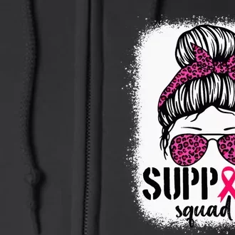 Support Squad Messy Bun Breast Cancer Awareness Full Zip Hoodie