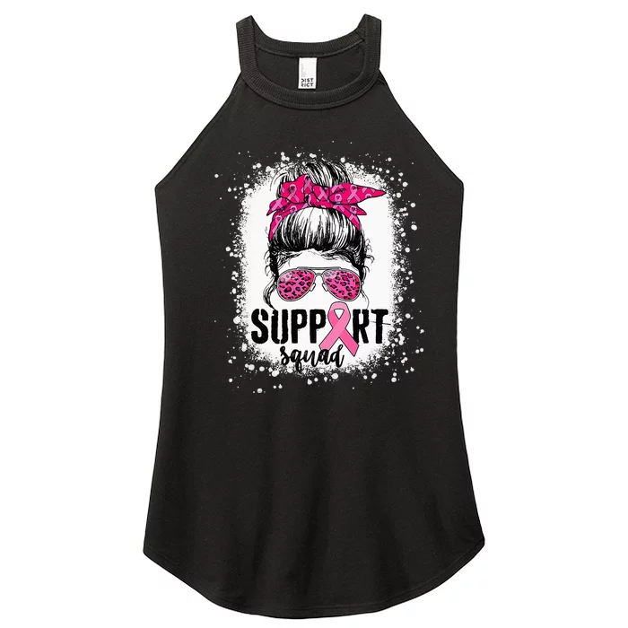 Support Squad Messy Bun Pink Warrior Breast Cancer Awareness Women’s Perfect Tri Rocker Tank