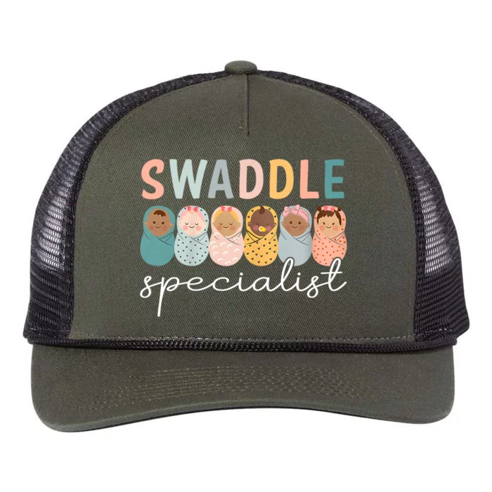 Swaddle Specialist Nicu Mother Baby Nurse Tech Neonatal Icu Nurse Day Retro Rope Trucker Hat Cap