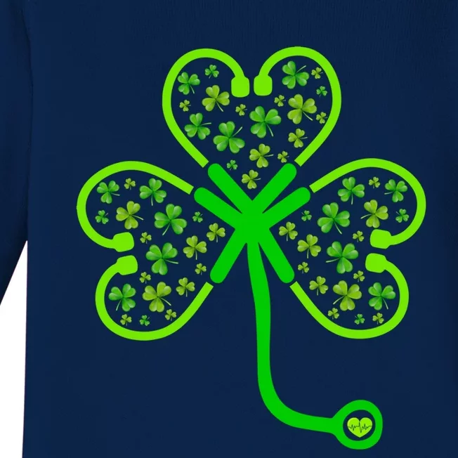 Shamrock Stethoscope Nurse St Patricks Day Irish Nursing Gift Baby Long Sleeve Bodysuit