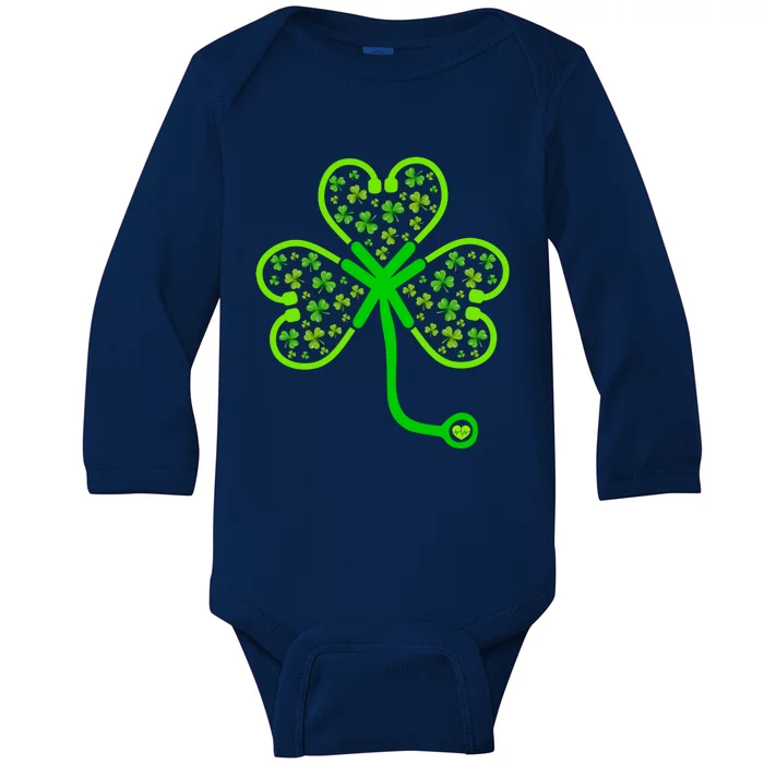 Shamrock Stethoscope Nurse St Patricks Day Irish Nursing Gift Baby Long Sleeve Bodysuit