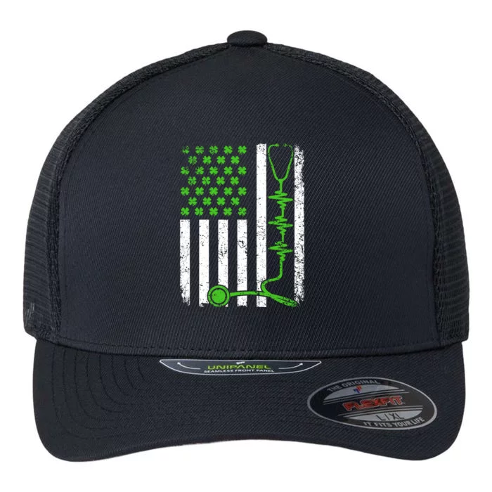 Shamrock Stethoscope Nurse St Patricks Day Irish Usa Flag Funny Gift Flexfit Unipanel Trucker Cap