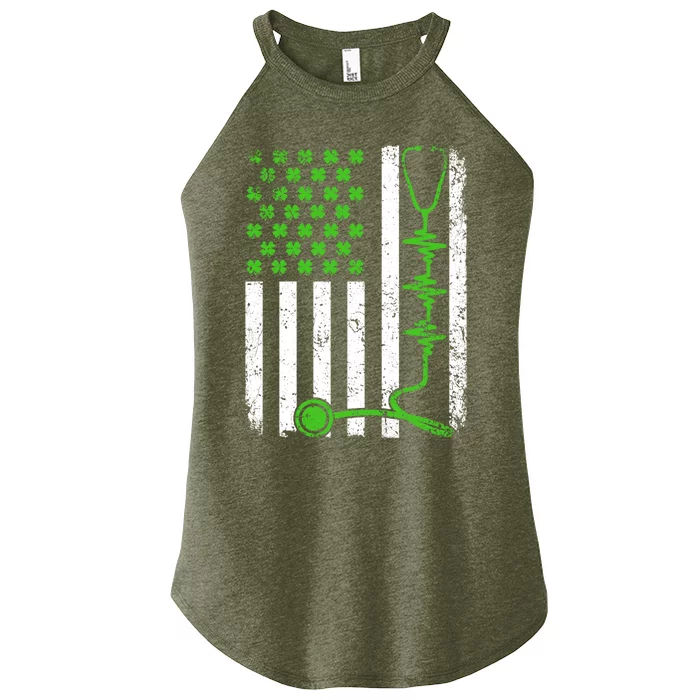 Shamrock Stethoscope Nurse St Patricks Day Irish Usa Flag Funny Gift Women’s Perfect Tri Rocker Tank