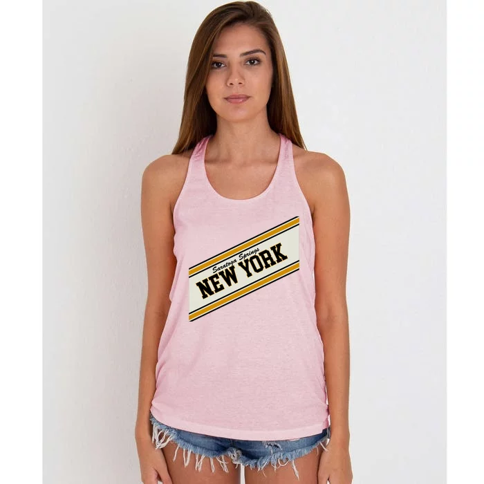 Saratoga Springs New York Varsity Logo Women's Knotted Racerback Tank