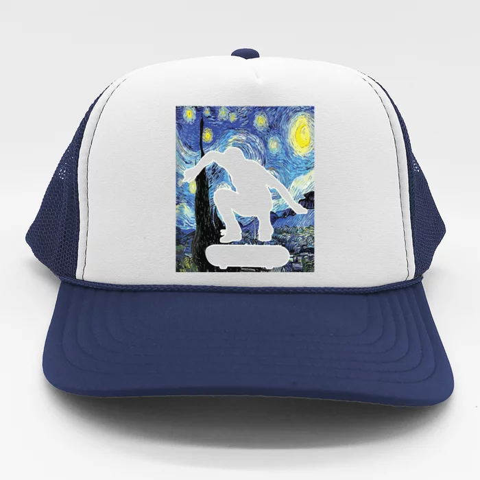 Skateboarding Starry Night Skateboard Van Gogh Trucker Hat