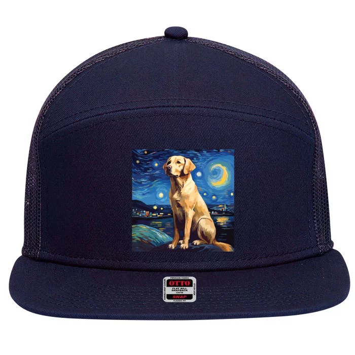 Surreal Starry Night Labrador Retriever Dog 7 Panel Mesh Trucker Snapback Hat