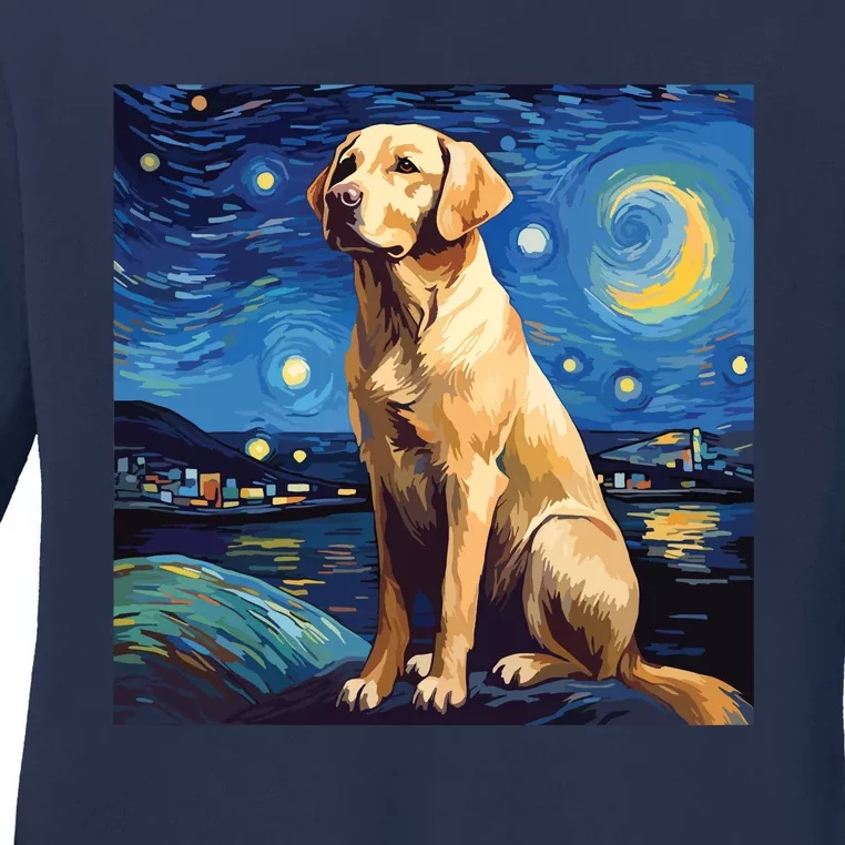 Surreal Starry Night Labrador Retriever Dog Ladies Long Sleeve Shirt