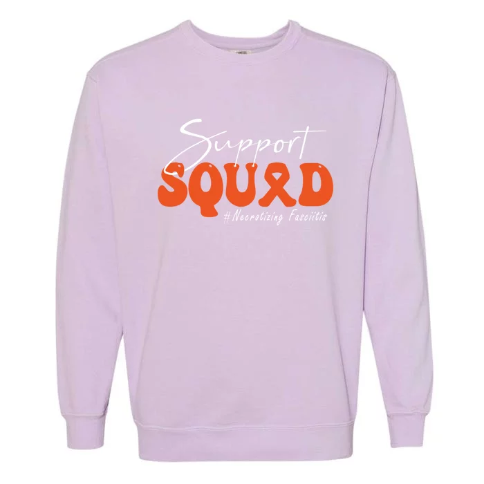 Support Squad Necrotizing Fasciitis Awareness Orange Ribbon Funny Gift Garment-Dyed Sweatshirt