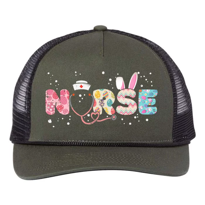 Stethoscope Scrub Nurse Life Easter Day Bunny Eggs Cool Gift Retro Rope Trucker Hat Cap