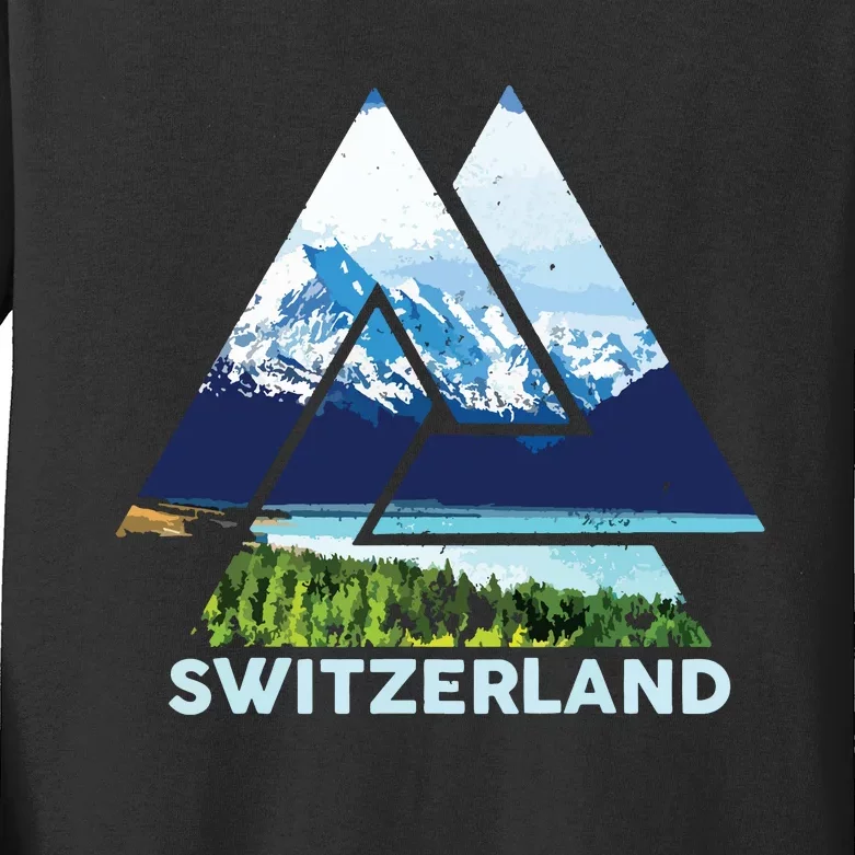 Switzerland Swiss Nature Alps Mountains Kids Long Sleeve Shirt