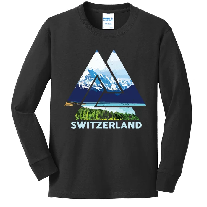 Switzerland Swiss Nature Alps Mountains Kids Long Sleeve Shirt