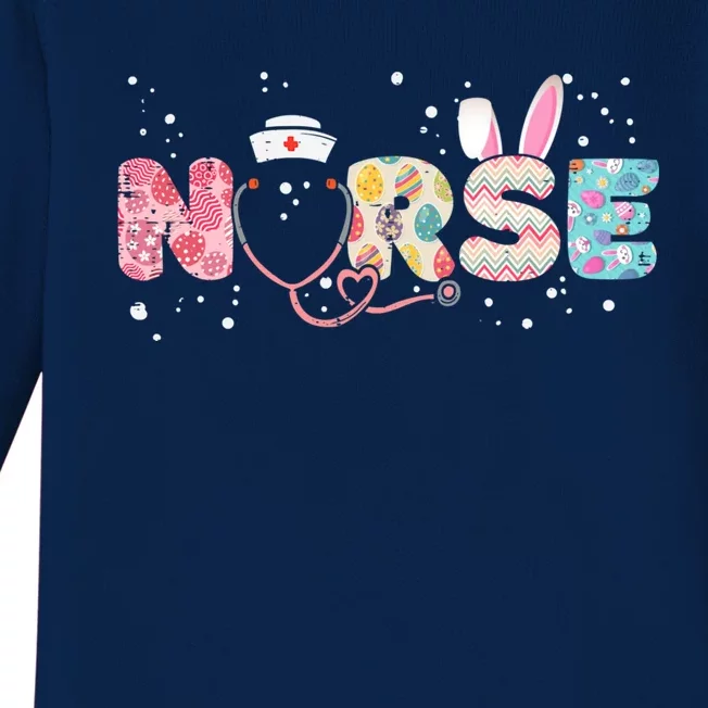 Stethoscope Scrub Nurse Life Easter Day Bunny Eggs Funny Gift Baby Long Sleeve Bodysuit