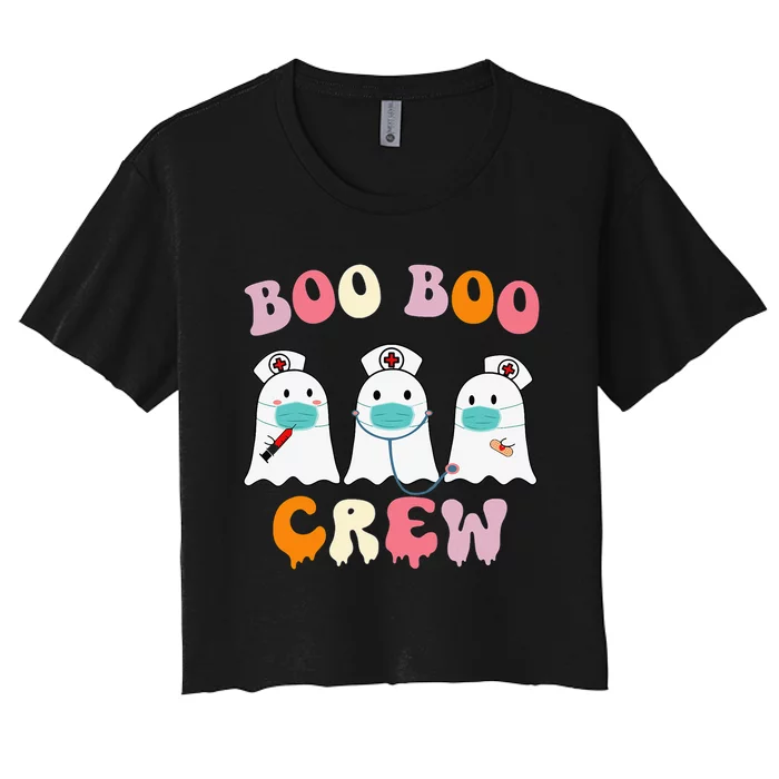 Spooky Squad Nurse Ghost Halloween Costume Women's Crop Top Tee