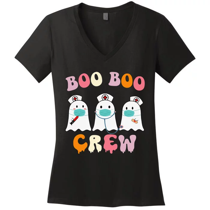 Spooky Squad Nurse Ghost Halloween Costume Women's V-Neck T-Shirt