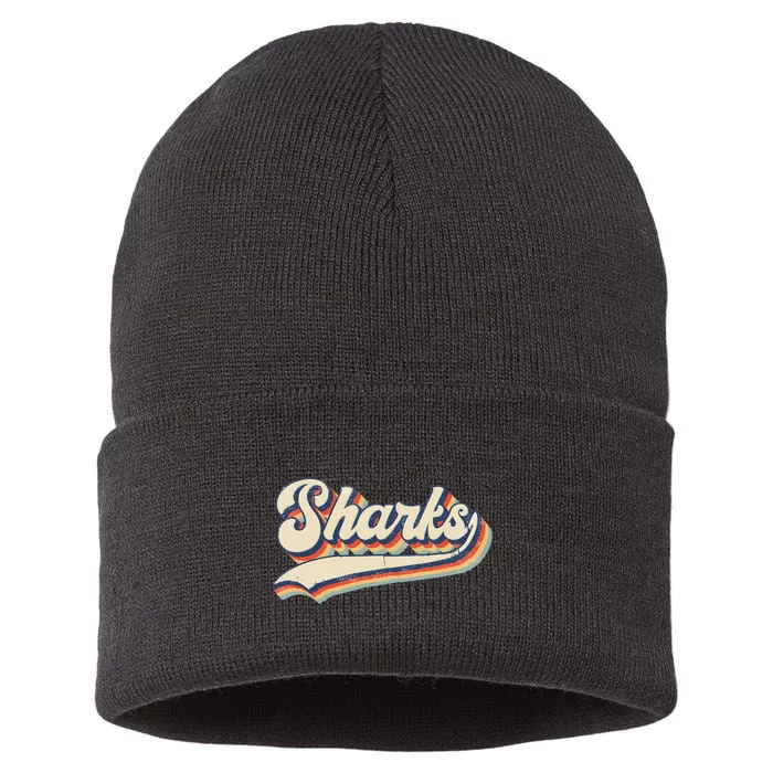 Sharks Sports Name Vintage Retro Gift Sustainable Knit Beanie