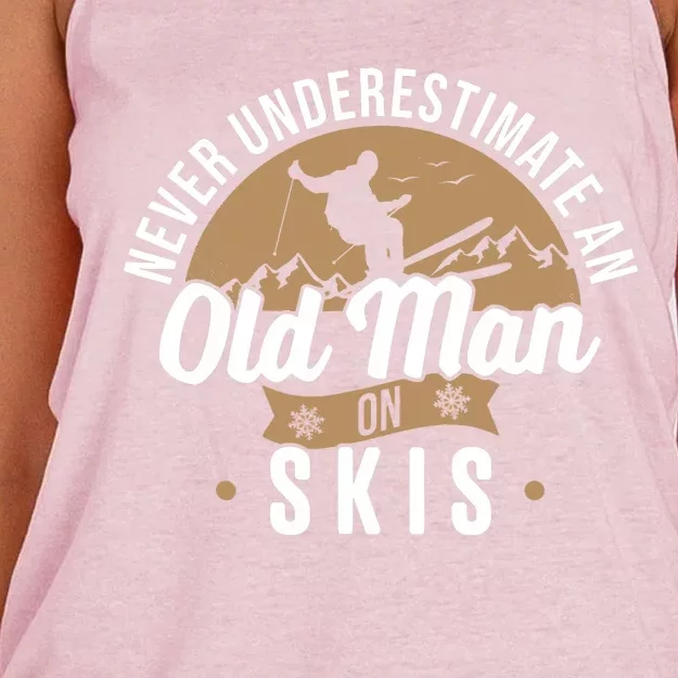 Skiing Skier Never Underestimate An Old Man On Skis Women's Knotted Racerback Tank