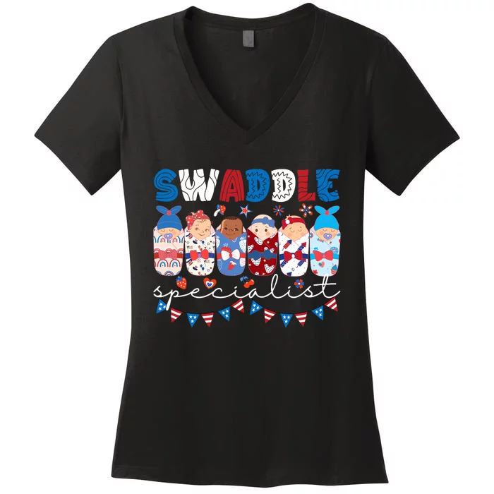 Swaddle Specialist Nicu Mother Baby Nurse 4th Of July Usa Women's V-Neck T-Shirt