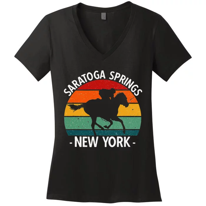 Saratoga Springs New York Toga Horse Racing Women's V-Neck T-Shirt