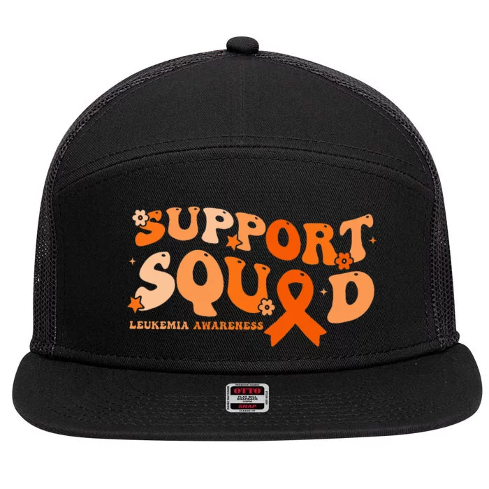 Support Squad Orange Ribbon Leukemia Blood Cancer Awareness 7 Panel Mesh Trucker Snapback Hat