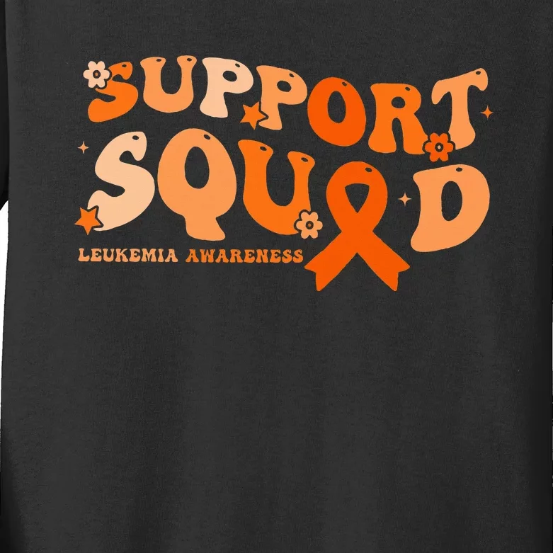 Support Squad Orange Ribbon Leukemia Blood Cancer Awareness Kids Long Sleeve Shirt