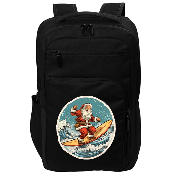 Surfing Santa On Surfboard Christmas In July Summer Surf Impact Tech Backpack